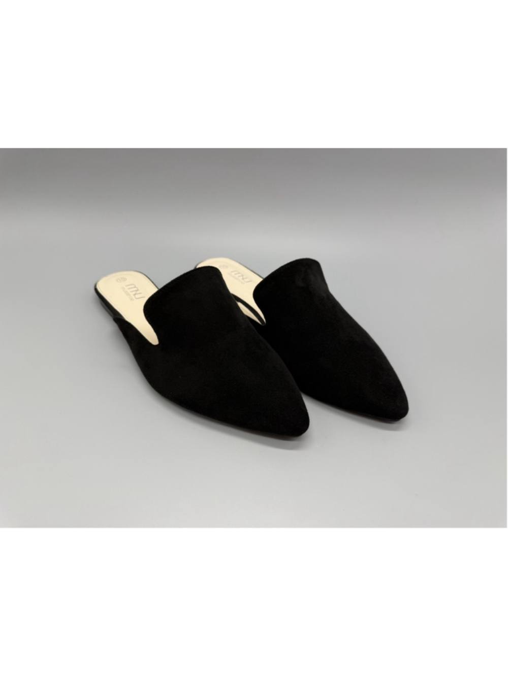 MUSSHOE Women's Black Faux Suede Pointed Toe Knot Slip-On Mule Flats Size 10